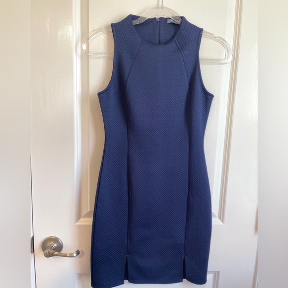 Soprano Dresses & Skirts - Blue Textured Sheath Mini Dress Fitted Sleeveless Career Preppy Chic Soprano